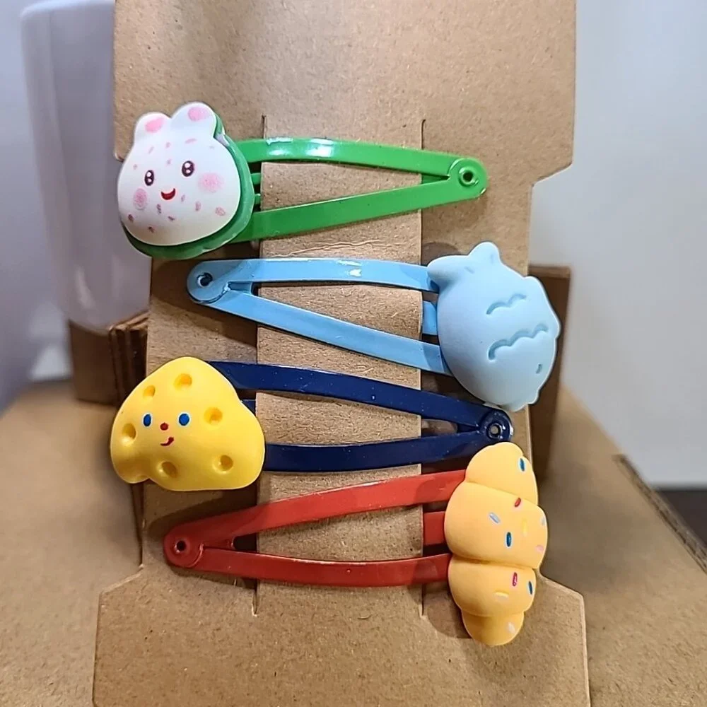 Cute Cartoon Hair Clips Set of 4 Bunny Cheese Ice Cream‎ Hair Accessories